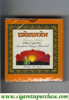 Darshan Classic Bidis Mandarin Orange Flavored cigarettes wide flat hard box